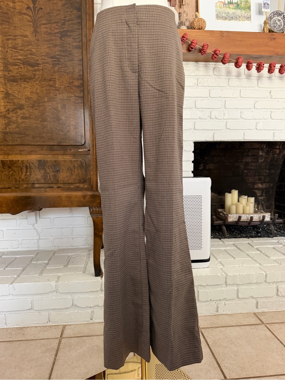 H&M Brown Plaid High-Waist Wide-Leg Pants